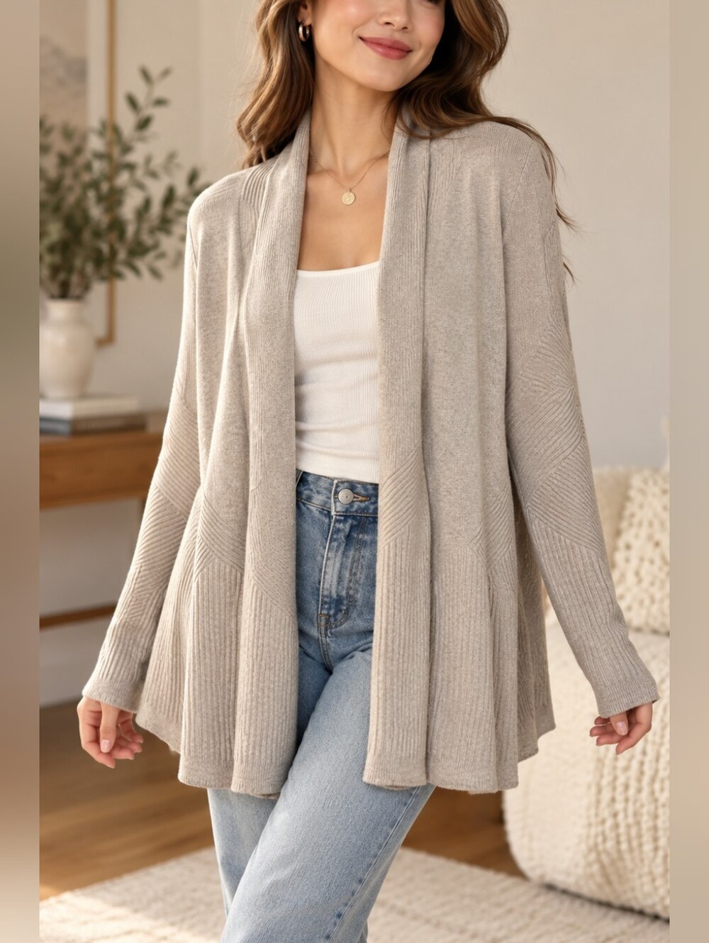 Verve Ami  Open Front Ribbed Knit Cardigan Sweater Size S